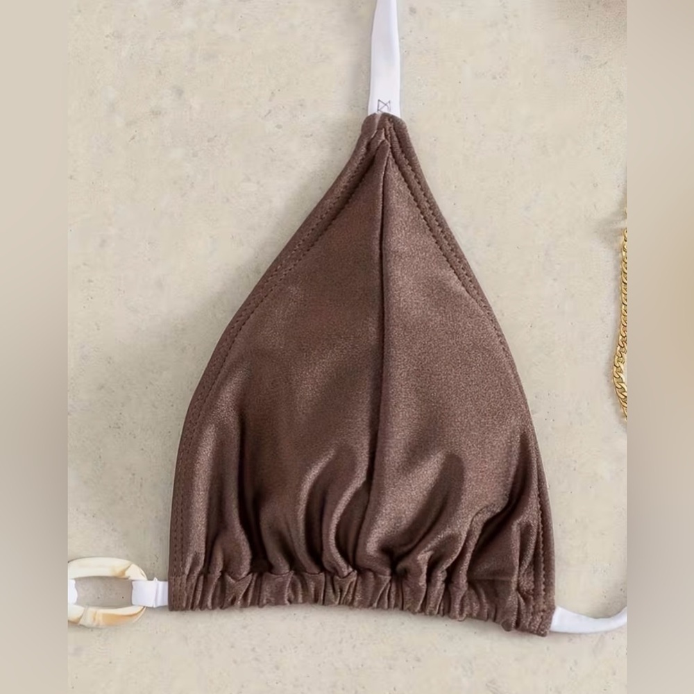 Brown White Halter High Cut Bikini Set - Picture 4 of 7